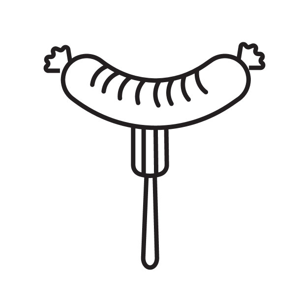 叉子图标和烤香肠在上面。可编辑的矢量。图片下载