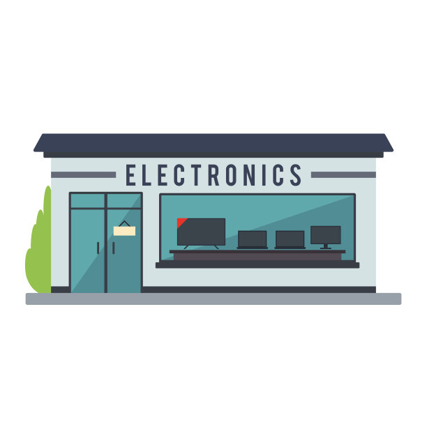 孤立的前视电子商店建筑矢量图片下载