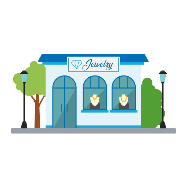 孤立的正面看珠宝店建筑向量图片下载