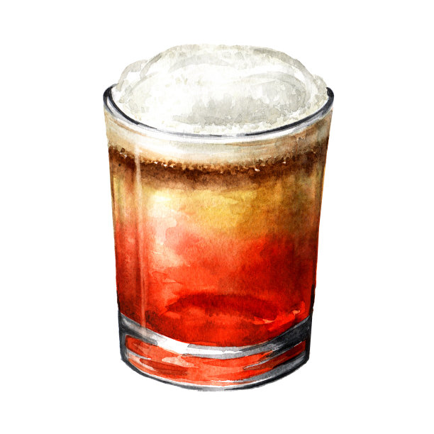 酒精鸡尾酒丛林凤凰，手绘水彩插图孤立在白色背景图片下载