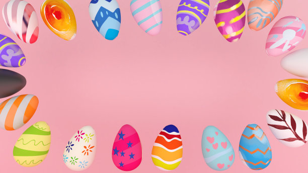 圆圈复活节鸡蛋在粉红色的背景，复活节彩蛋节日，庆祝，快乐的复活节，3d渲染图片下载