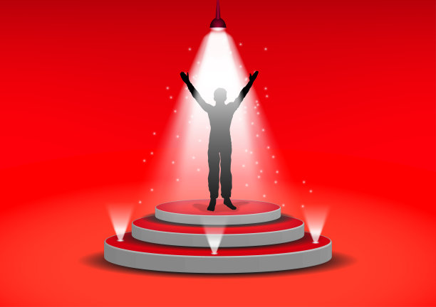 图形绘图剪影男人站在红色讲台上与聚光灯红色背景矢量插图图片下载