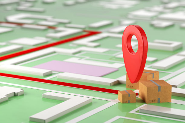 交货地点。邮政递送服务的概念。三维渲染图片下载