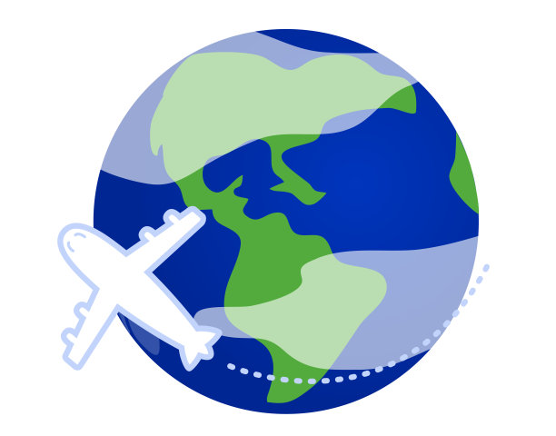 这是一幅描绘乘飞机环游世界的插图。图片下载