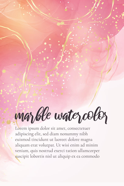 玫瑰粉红色液体水彩背景与金色的点。灰红色大理石酒精墨绘画效果。矢量插图设计模板婚礼邀请，菜单，rsvp图片下载
