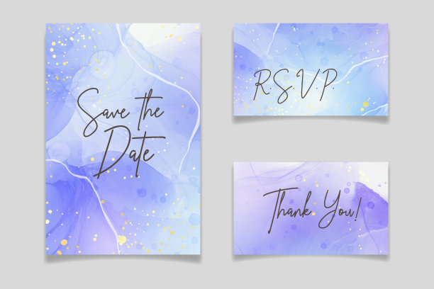 紫青蓝液体水彩背景与金色污渍。青色淡紫色大理石醇墨绘画效果。矢量插图设计模板婚礼邀请，菜单，rsvp图片下载
