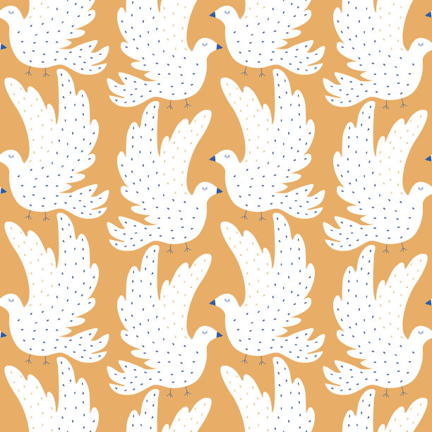 和平鸽手绘矢量插图。自由和希望的象征。白鸟无缝图案。图片下载