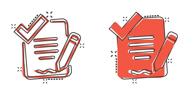 漫画风格的文件清单图标。报告在白色孤立的背景上的卡通矢量插图。纸张飞溅效应的经营理念。图片下载