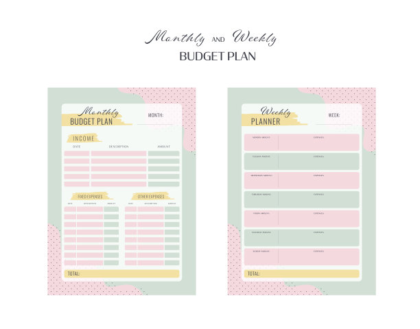 每月和每周的预算计划。A4格式图片下载