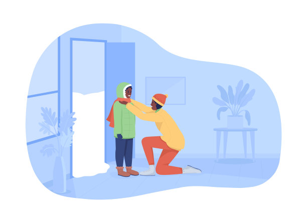 父子穿衣暖二维矢量孤立插图图片下载