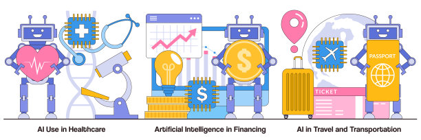 人工智能应用于医疗保健、人工智能在金融、旅游和交通运输中的插图包图片下载