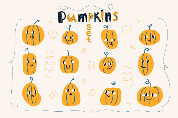 可爱的卡通南瓜脸涂鸦集图片下载