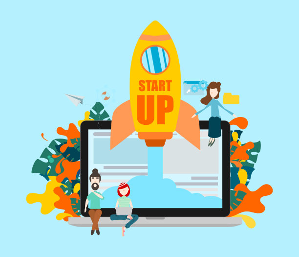 在线创业青年团队。一群男人和女人，他们可以自己创业，他们成立了一家互联网公司。在线平台。平面设计设计矢量插图。图片下载