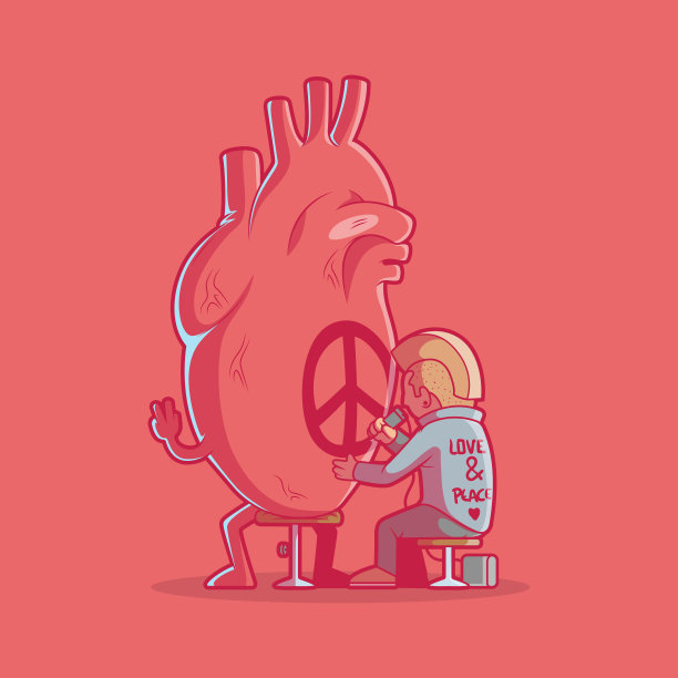 心脏角色得到一个和平纹身矢量插图。图片下载