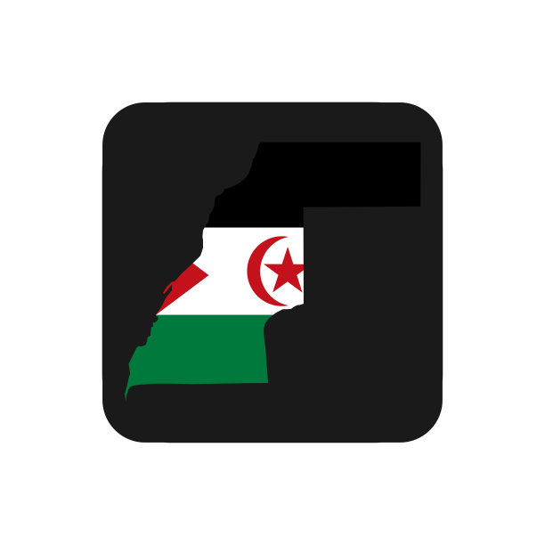 西撒哈拉地图剪影与旗帜在黑色背景图片下载