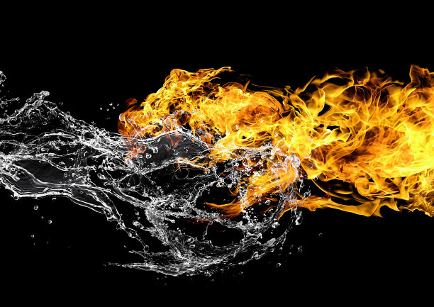 水火对峙的3D插画图片下载