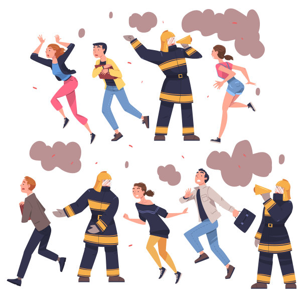 火灾紧急情况，消防人员警告人们图片下载