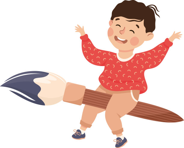 小男孩在画笔上飞舞，挥着手图片下载