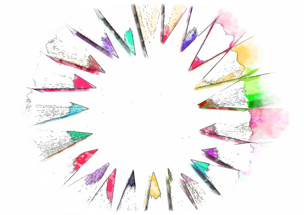 插图艺术彩色铅笔画在白纸上图片下载