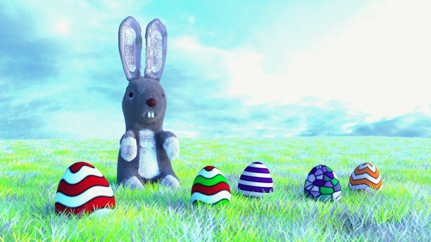 工作中的复活节兔子(3d渲染)图片下载