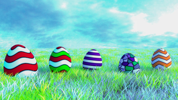 许多彩色复活节彩蛋(3d渲染)图片下载
