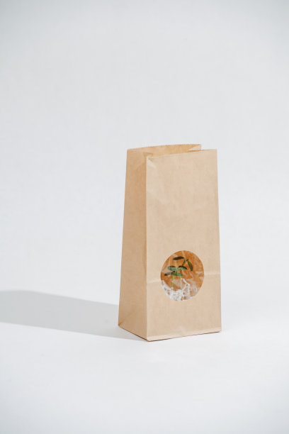 绿色的植物透过窗户展示在一个棕色的纸袋白色图片下载