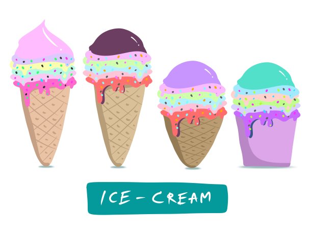 设置孤立收集冰淇淋蛋筒图案明亮和柔和的颜色插图。适用于壁纸、印刷、纸张、包装、纺织品等。图片下载