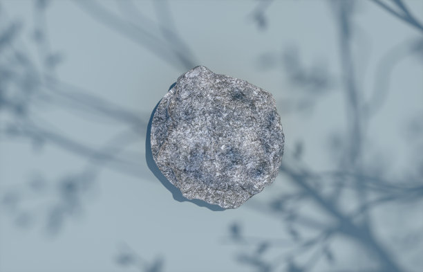 天然石材板，树叶阴影背景，产品展示。平的。前视图。图片下载