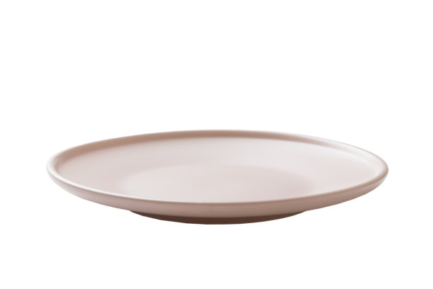 粉红色陶瓷圆板孤立在白色背景上。透视图图片下载