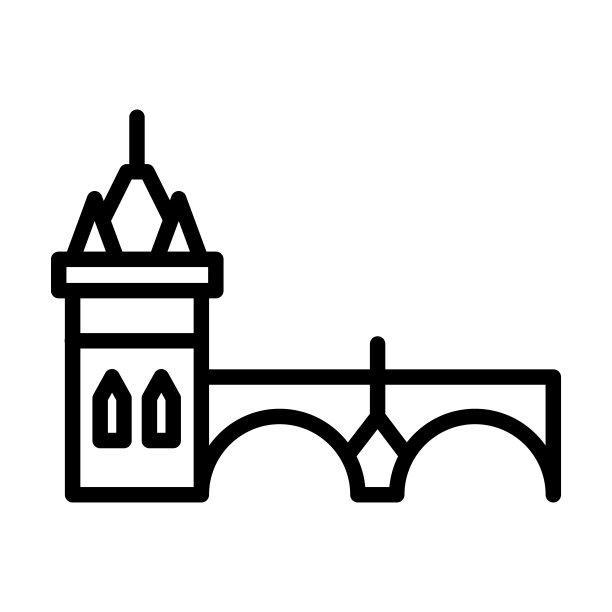 从建筑物收藏查尔斯桥图标。布拉格薄薄的线性查尔斯桥，建筑轮廓图标孤立在白色背景上。线矢量查尔斯桥符号，网络和移动的符号。图片下载