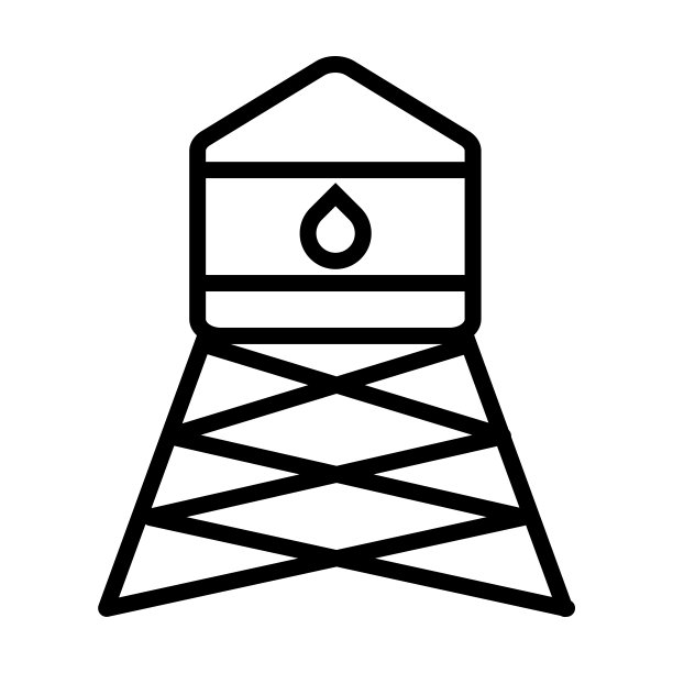 沙漠系列水塔图标。白色背景的线性水塔、建筑、天空轮廓细线图标。用于网页和移动设备的线性矢量水塔标志、符号图片下载