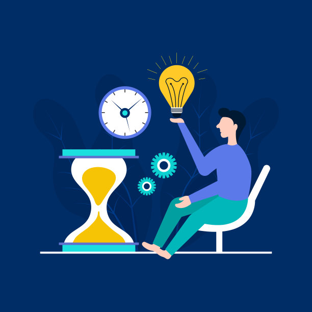 商人坐着，带着创意的商业解决方案准时概念图片下载