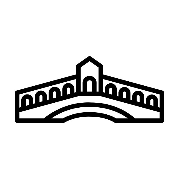 里亚托桥的图标从建筑物收集。薄的线性里亚托桥，城市，建筑轮廓图标孤立在白色背景上。线矢量里亚托桥符号，网络和移动的符号。图片下载