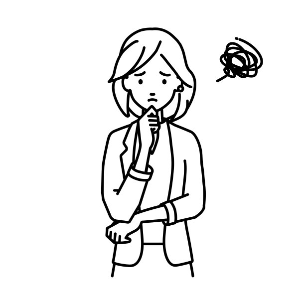 一个穿着工作服的女人，手指放在下巴的时候站不起来图片下载