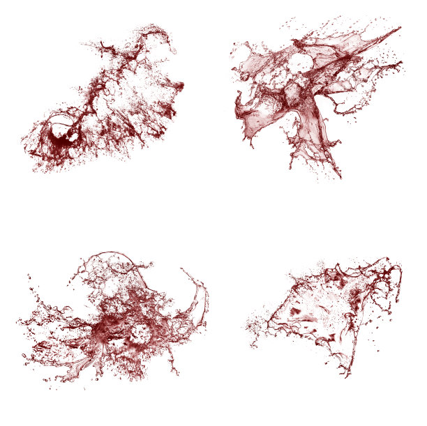 红色液体飞溅的拼贴画。液体与飞溅在白色背景上。溅出的酒或血图片下载