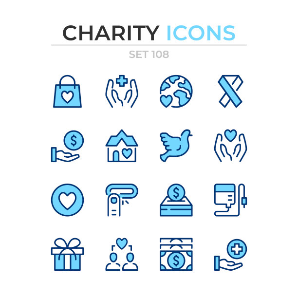 慈善的图标。矢量线图标设置。优质的质量。简约细线设计。现代轮廓符号集合，象形图。图片下载