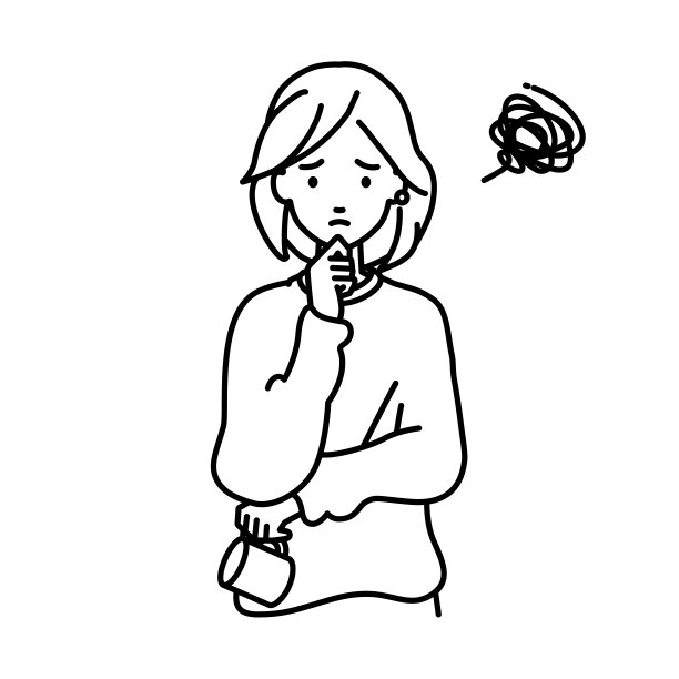 一个穿休闲装的女人，她站起来的时候，手指放在下巴上，手里拿着杯子图片下载