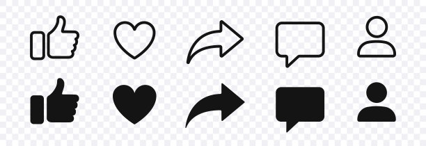点赞、分享、点赞、评论、爱心、转发孤立的图标、矢量社交媒体图标。社交通知按钮。矢量图图片下载