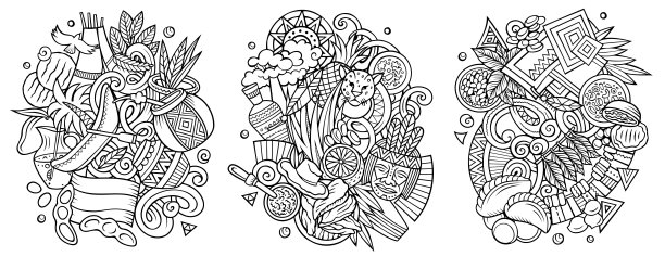 巴拉圭卡通矢量涂鸦设计集。图片下载