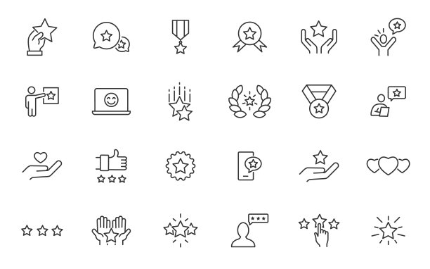 星向量优质线图标集。评论率星奖价值最好的质量图标奖杯矢量标志图片下载