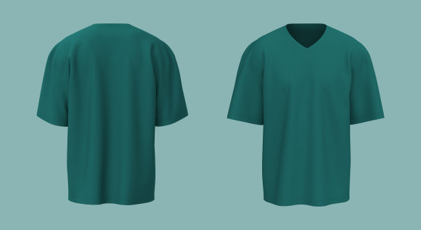 男装短袖t恤模型前后视图，设计演示打印，3d插图，3d渲染图片下载