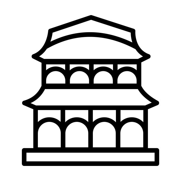来自中国寺庙的建筑图标收藏。薄线性中国寺庙，中国，东方轮廓图标孤立在白色背景上。线矢量汉字寺庙符号，网络和移动符号。图片下载