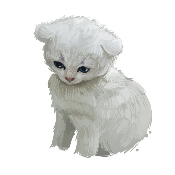 澳大利亚或斑点雾猫孤立在白色背景上。手绘kitty的数字艺术插图。小猫短毛，中等大小，灰色皮毛，大而明亮的绿色眼睛。图片下载