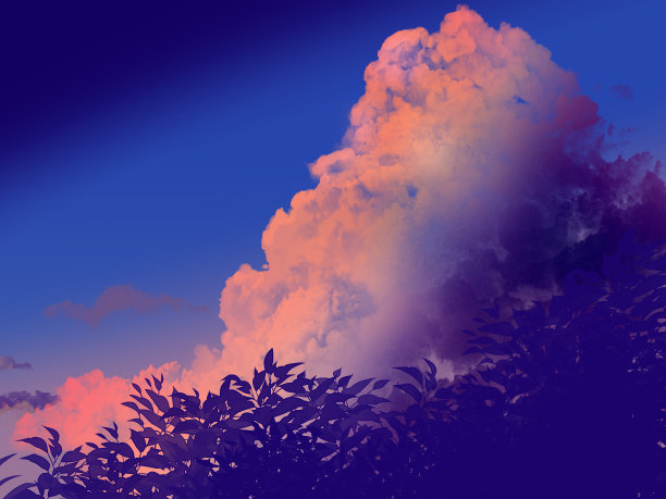 夏天的日落和彩虹云。图片下载