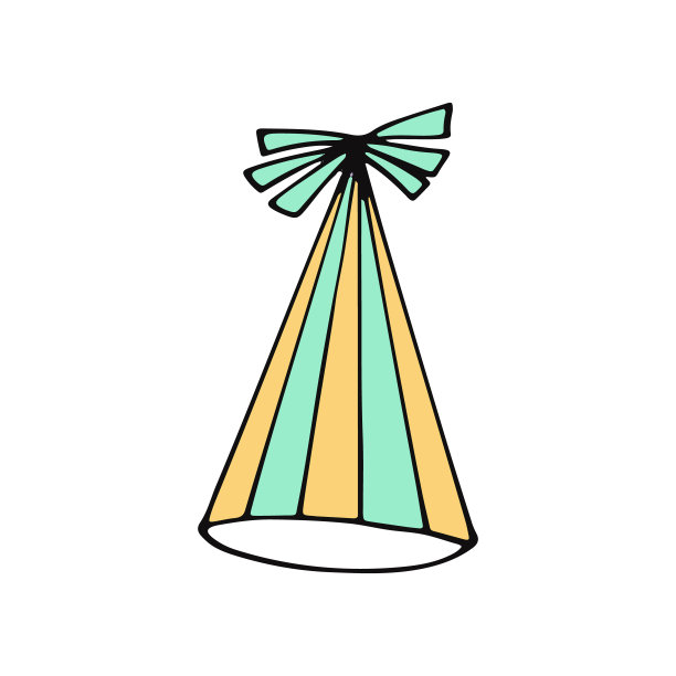 带条纹的派对帽。手绘涂鸦风格。矢量，极简主义，时尚色彩2022。节日有趣。图片下载