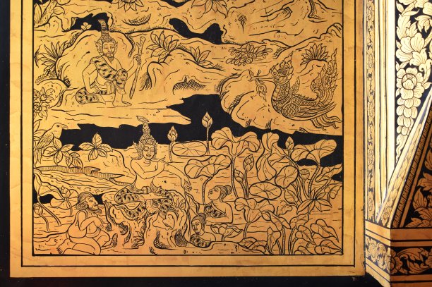 Wat Saket教堂主要佛像背后的壁画。图片下载