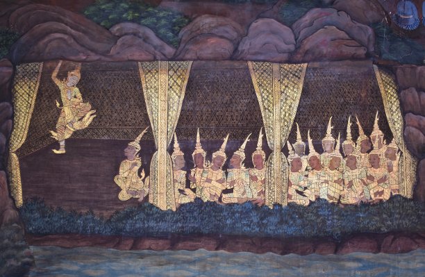 Wat Saket教堂主要佛像背后的壁画。图片下载