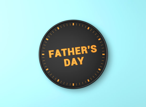 父亲节的文字在黑色墙壁钟在蓝色的背景。图片下载