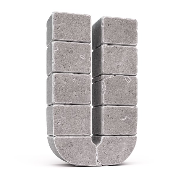 石字体，用石块制作的字母3d渲染，字母U图片下载