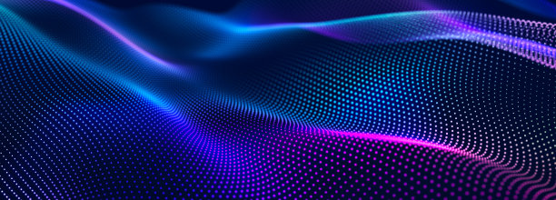 在黑暗的背景上未来的点图案。彩色音乐浪潮。大数据。技术或科学旗帜。3D渲染图片下载